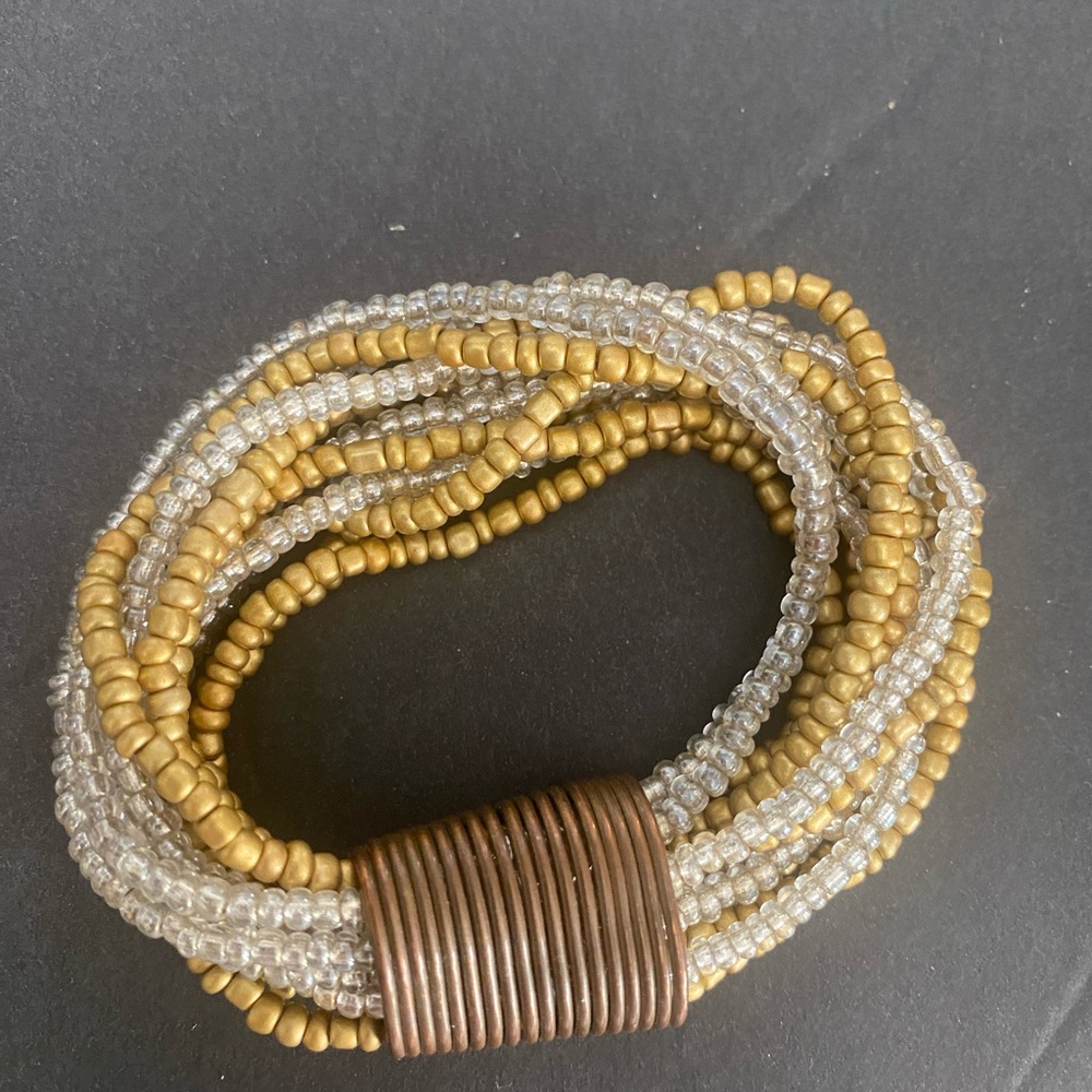 💍💎 SALE Bold Gold and Silver 13 Strand Beaded and Wire Bracelet